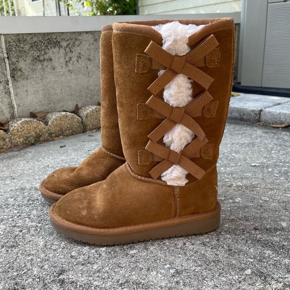 UGG Koolaburra Tall Boots - Girls Size 12 - Chestnut Brown - Bow Tie Closure - Picture 2 of 12